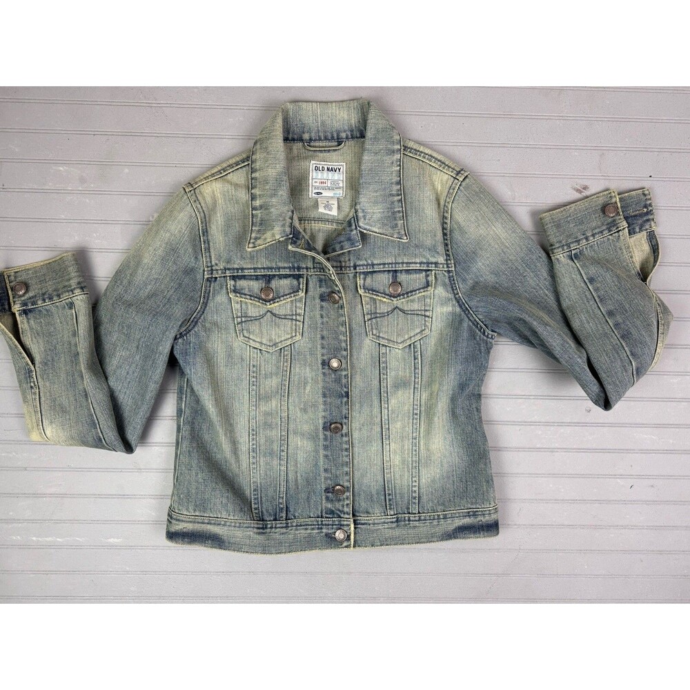 Old Navy Size M Womens Denim Jean Jacket Trucker Med Wash Cotton